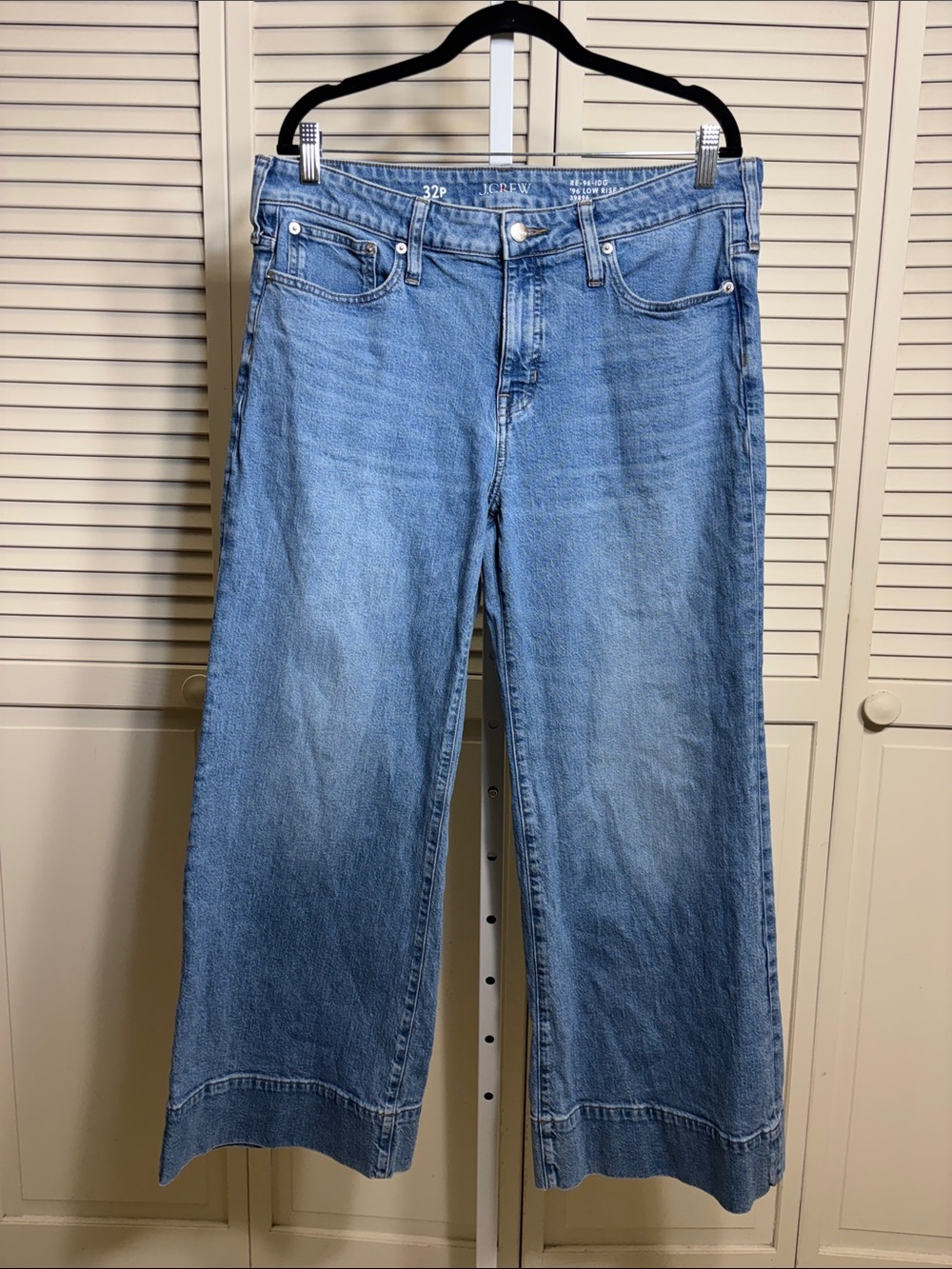 J. Crew Medium Blue Wide Leg Low-Rise Denim Trouser Jean Size 32 Petite